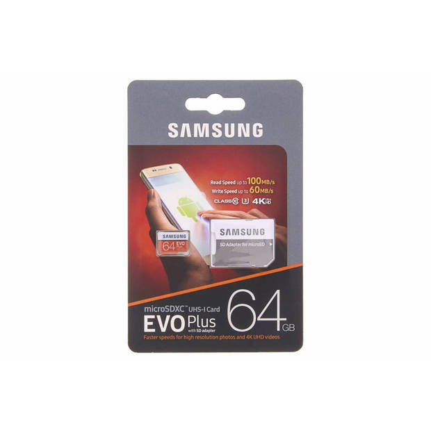 Samsung 64GB EVO Plus microSDXC geheugenkaart klasse 10 + adapter
