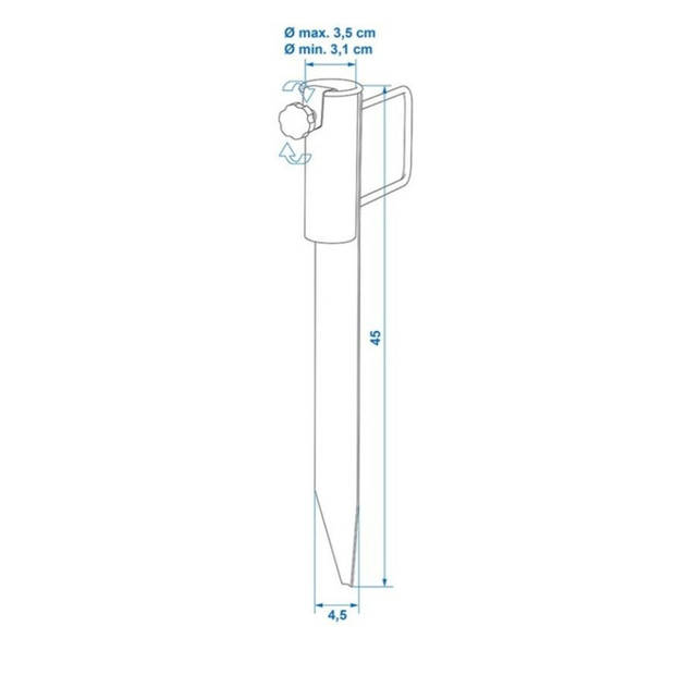 Droogmolen haring / pen met handvat 45 cm - Parasolvoeten