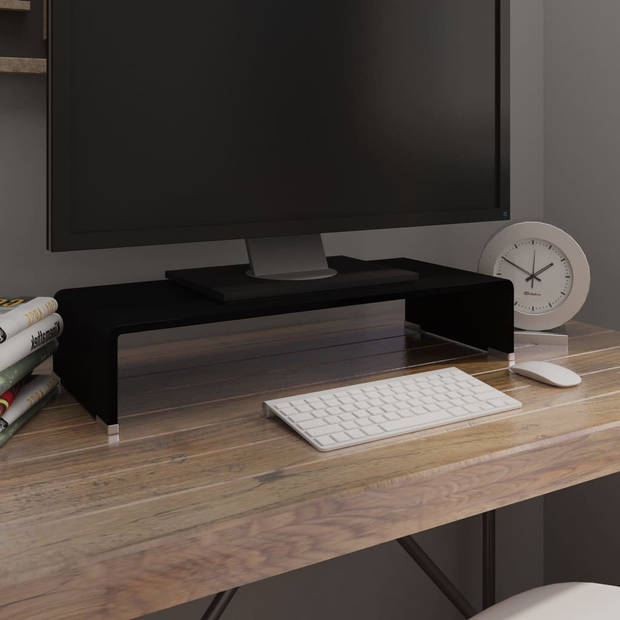 The Living Store TV-meubel Glas - Verhoger voor Monitor Laptop - Ruimte voor DVD-speler en Spelcomputer - Zwart