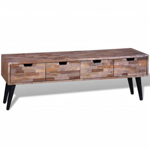 The Living Store Tv-meubel - Vintage gerecycled teak - 120 x 31 x 40 cm - Met 4 lades