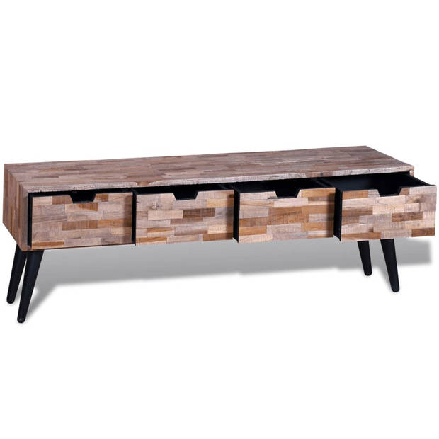 The Living Store Tv-meubel - Vintage gerecycled teak - 120 x 31 x 40 cm - Met 4 lades