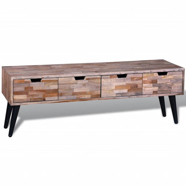 The Living Store Tv-meubel - Vintage gerecycled teak - 120 x 31 x 40 cm - Met 4 lades