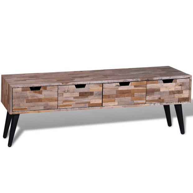 The Living Store Tv-meubel - Vintage gerecycled teak - 120 x 31 x 40 cm - Met 4 lades