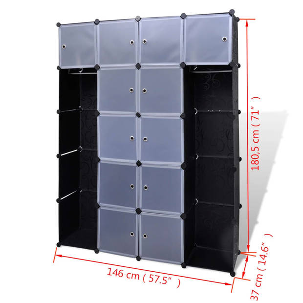 The Living Store Modulaire kast - zwart/wit - 37x146x180.5 cm - kunststof