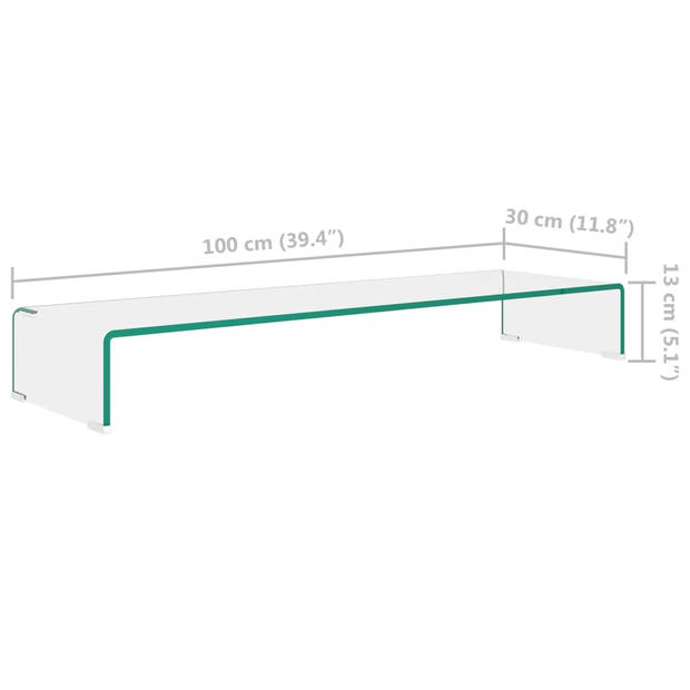 vidaXL TV-meubel/monitorverhoger transparant 100x30x13 cm glas