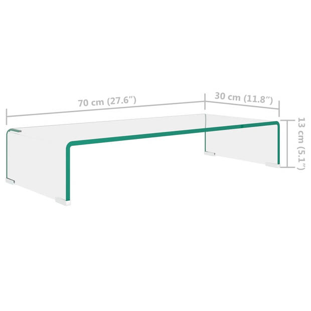 vidaXL Tv-meubel/monitorverhoger transparant 70x30x13 cm glas