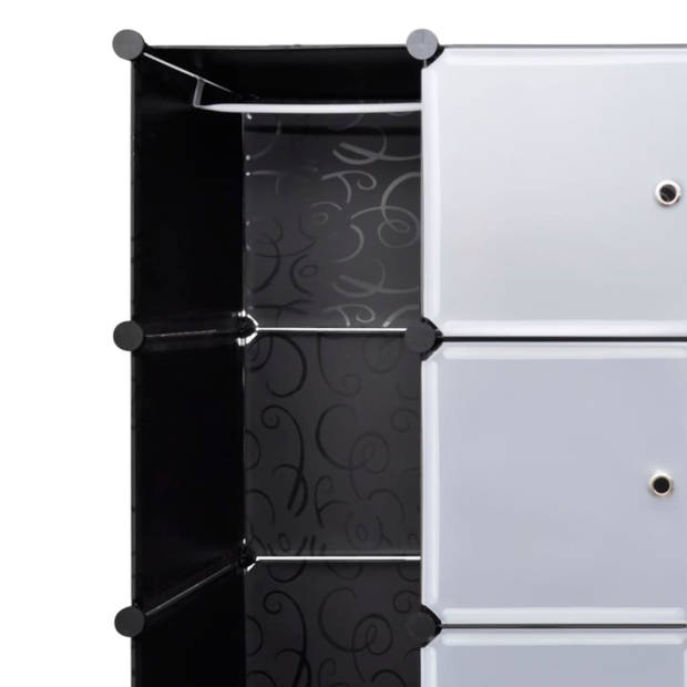 vidaXL Kast modulair met 18 vakken 37x146x180,5 cm zwart en wit
