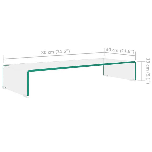 vidaXL Tv-meubel/monitorverhoger transparant 80x30x13 cm glas