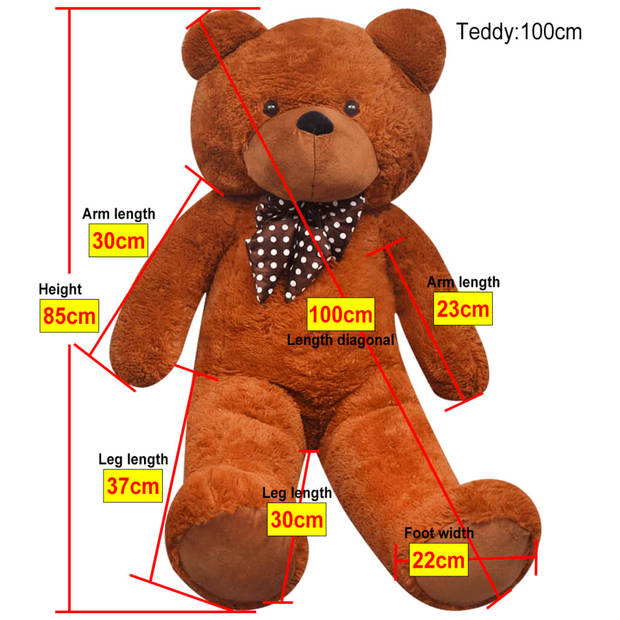 vidaXL Teddybeer XXL 85 cm zacht pluche bruin