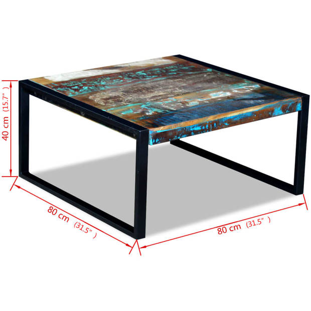 The Living Store Salontafel Antieke Stijl 80x80x40 cm - Massief gerecycled hout en ijzer