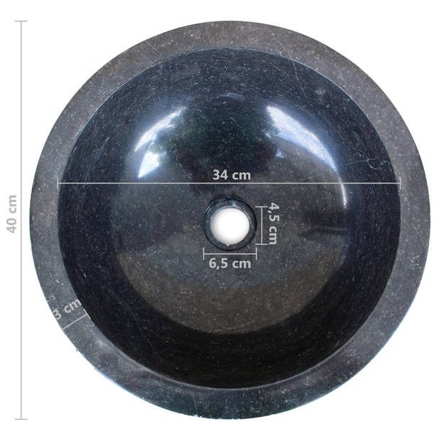 The Living Store Marmeren Wastafel - Ronde vorm - 40 x 15 cm - Rustiek streeppatroon - Zwart