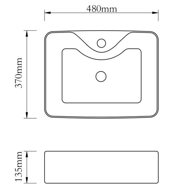 The Living Store Artistieke Keramieken Wastafel - Zwart - 480 x 370 x 135 mm - Op een blad - The Living Store