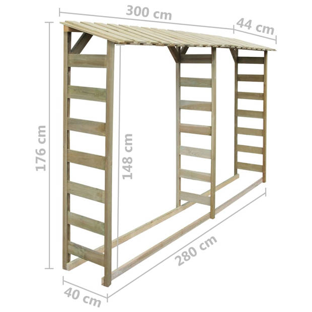 vidaXL Haardhoutopslag dubbel 300x44x176 cm geïmpregneerd grenenhout