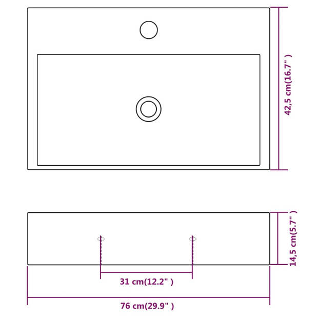 vidaXL Wastafel met kraangat wit 76x42,5x14,5 cm kermiek