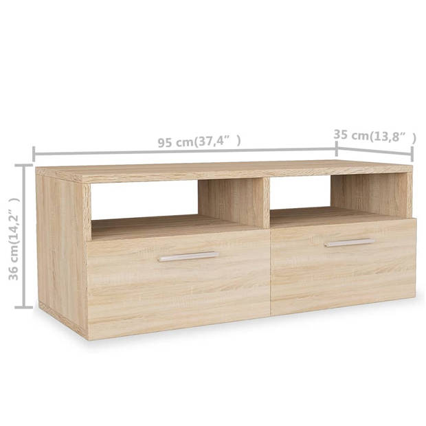 The Living Store TV-meubel Modern Eiken - 95 x 35 x 36 cm - met 2 schappen en 2 kasten