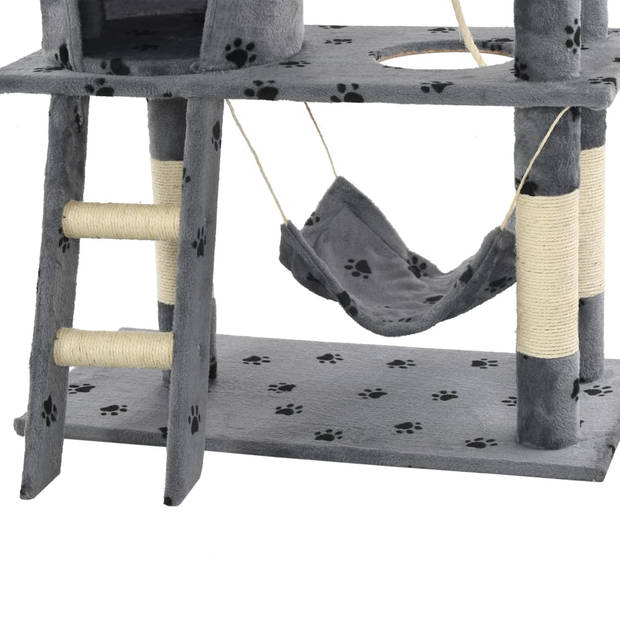 The Living Store Kattenkrabpaal - Grijs - 140 cm hoog - Basis 70 x 35 cm - Met hangmat - ladder en klimtouw