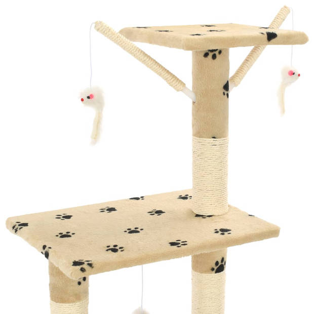 The Living Store Kattenboom - Hoogwaardige - Kattenkrabpaal - 138 cm - Beige met potenprint