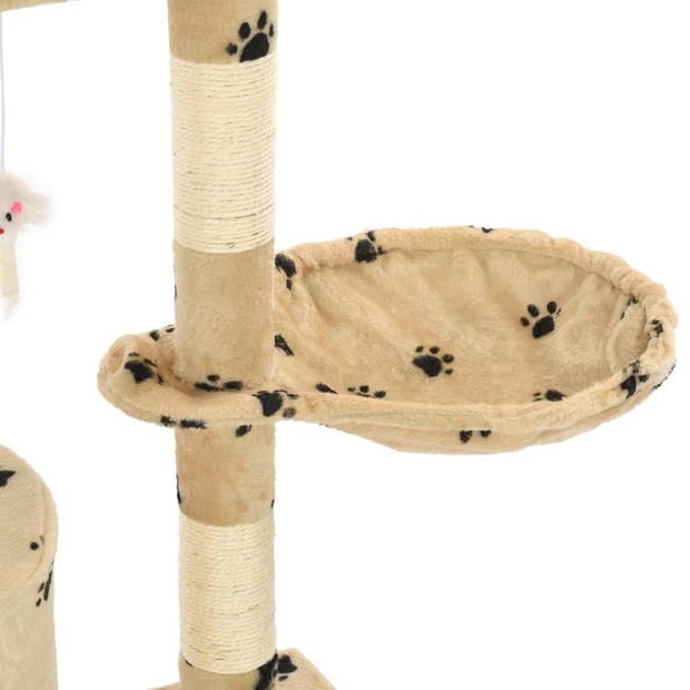 The Living Store Kattenboom - Hoogwaardige - Kattenkrabpaal - 138 cm - Beige met potenprint