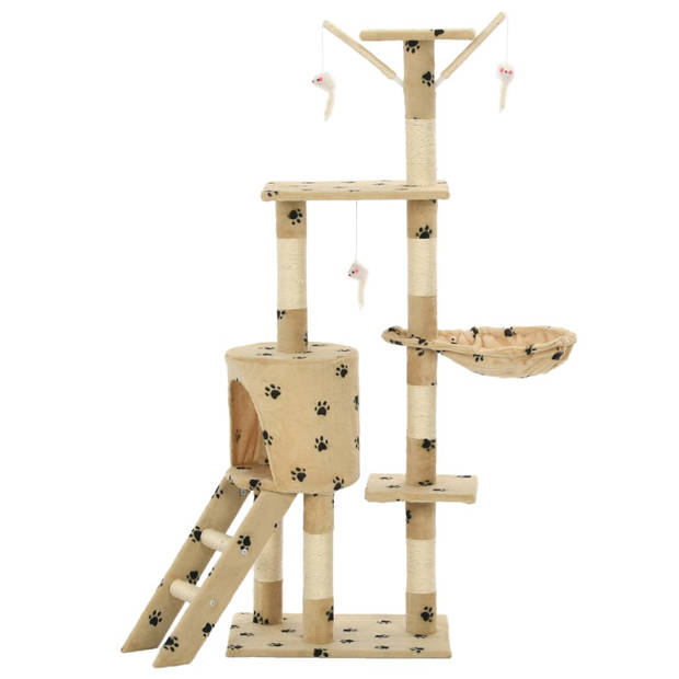 The Living Store Kattenboom - Hoogwaardige - Kattenkrabpaal - 138 cm - Beige met potenprint