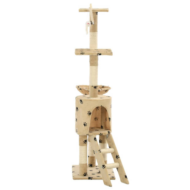 The Living Store Kattenboom - Hoogwaardige - Kattenkrabpaal - 138 cm - Beige met potenprint