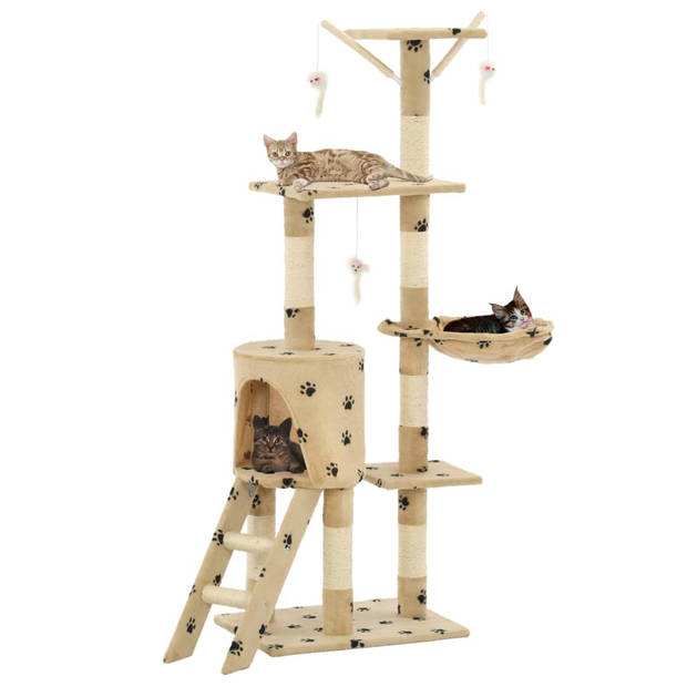 The Living Store Kattenboom - Hoogwaardige - Kattenkrabpaal - 138 cm - Beige met potenprint