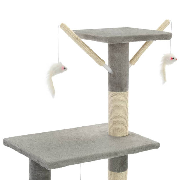 The Living Store Kattenkrabpaal - Grijs - 138 cm - Met muizenspeeltjes - ladder - comfortabel huis -