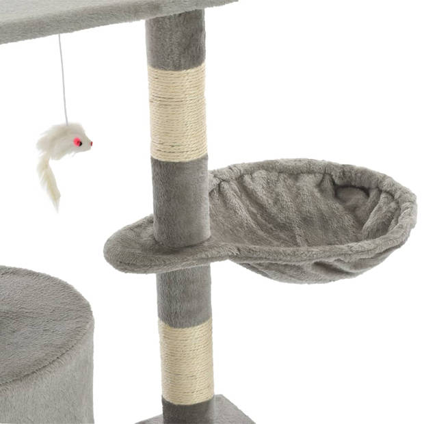 The Living Store Kattenkrabpaal - Grijs - 138 cm - Met muizenspeeltjes - ladder - comfortabel huis -