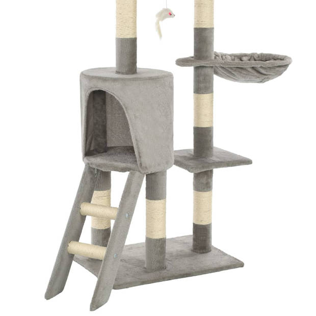 The Living Store Kattenkrabpaal - Grijs - 138 cm - Met muizenspeeltjes - ladder - comfortabel huis -