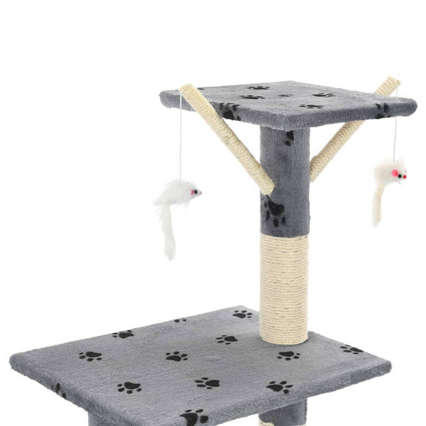 The Living Store Kattenkrabpaal - Grijs - 138cm - Sisal touw - Met huis - ladder - muizenspeeltjes