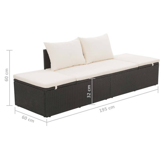 vidaXL Tuinbed 195x60 cm poly rattan zwart