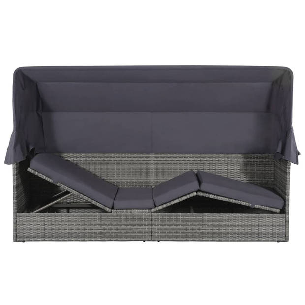 vidaXL Tuinbed met luifel 205x62 cm poly rattan grijs