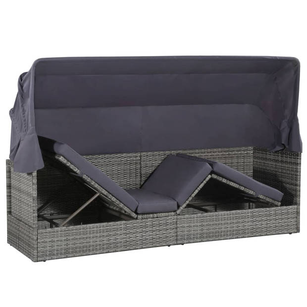 vidaXL Tuinbed met luifel 205x62 cm poly rattan grijs