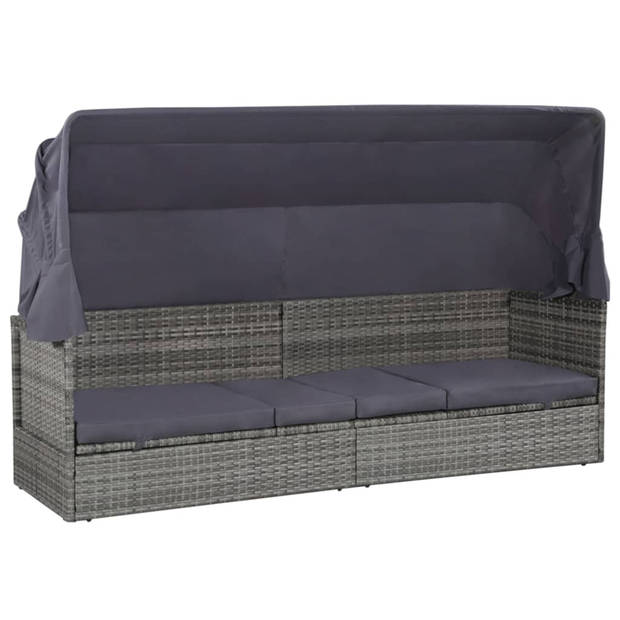 vidaXL Tuinbed met luifel 205x62 cm poly rattan grijs