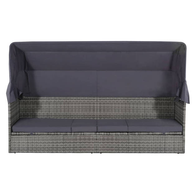 vidaXL Tuinbed met luifel 205x62 cm poly rattan grijs