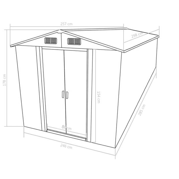 vidaXL Tuinschuur 257x298x178 cm metaal antracietkleurig