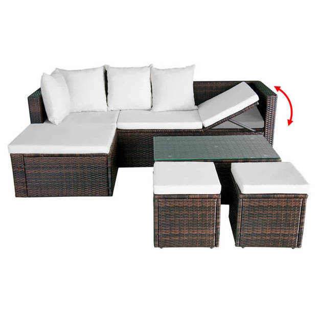 vidaXL 4-delige Loungeset met kussens poly rattan bruin