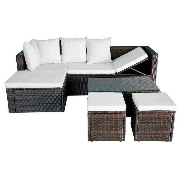 vidaXL 4-delige Loungeset met kussens poly rattan bruin