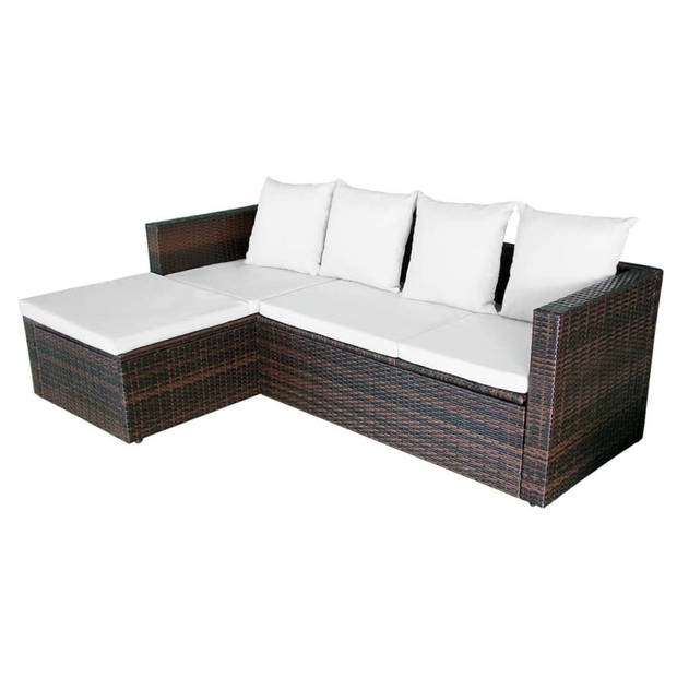 vidaXL 4-delige Loungeset met kussens poly rattan bruin