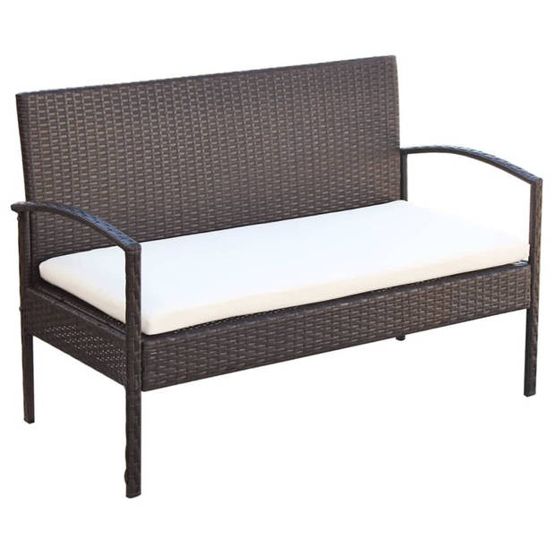 vidaXL 4-delige Loungeset met kussens poly rattan bruin