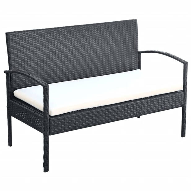 vidaXL 4-delige Loungeset met kussens poly rattan zwart