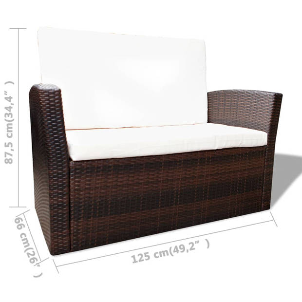 vidaXL 4-delige Loungeset met kussens poly rattan bruin