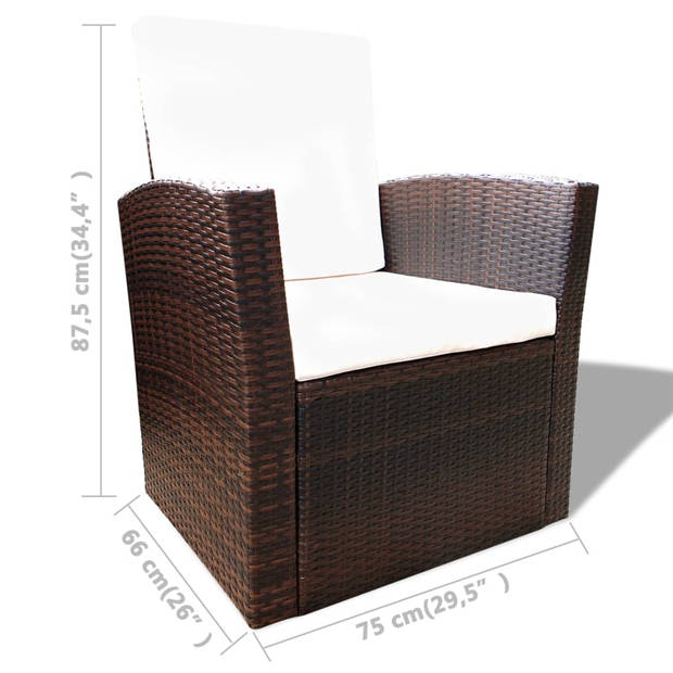 vidaXL 4-delige Loungeset met kussens poly rattan bruin