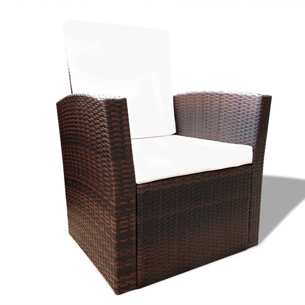 vidaXL 4-delige Loungeset met kussens poly rattan bruin