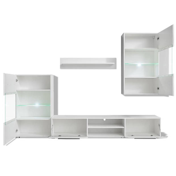 The Living Store Wandmeubel Set - Wit - 240x40x195 cm - LED-verlichting