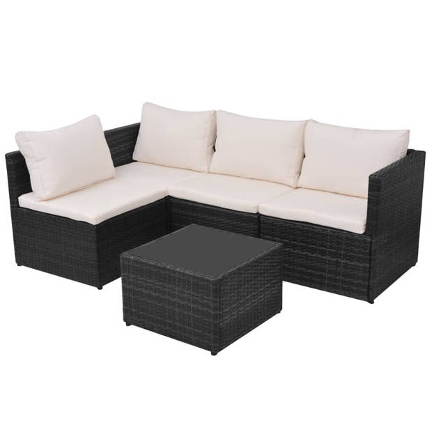 vidaXL 5-delige Loungeset met kussens poly rattan zwart