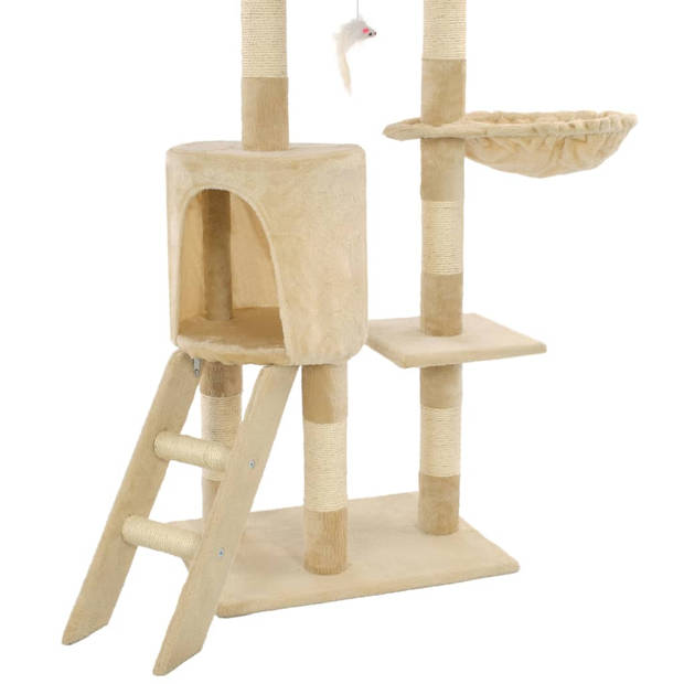 The Living Store Kattenkrabpaal - Beige - 138 cm - 49 x 35 cm - Met muizenspeeltjes - Met ladder - huis