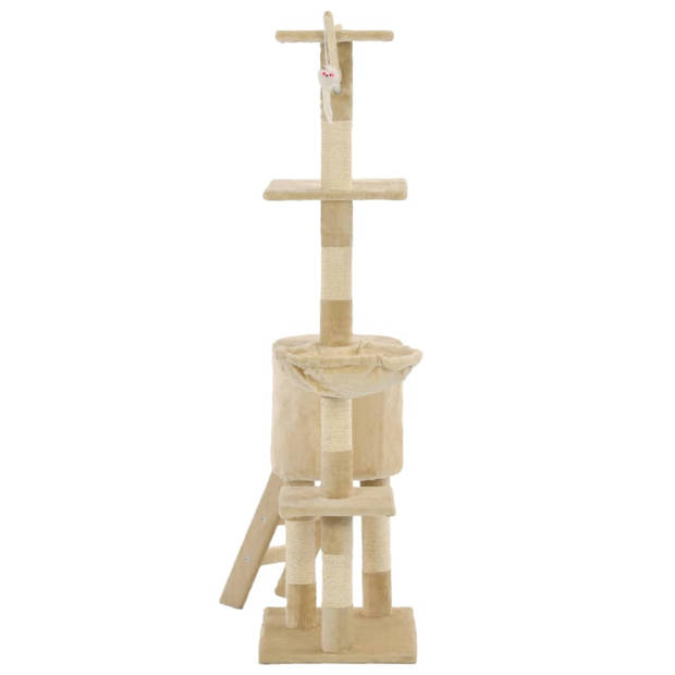 The Living Store Kattenkrabpaal - Beige - 138 cm - 49 x 35 cm - Met muizenspeeltjes - Met ladder - huis