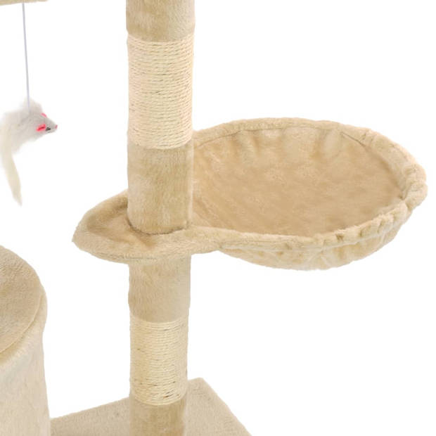 The Living Store Kattenkrabpaal - Beige - 138 cm - 49 x 35 cm - Met muizenspeeltjes - Met ladder - huis