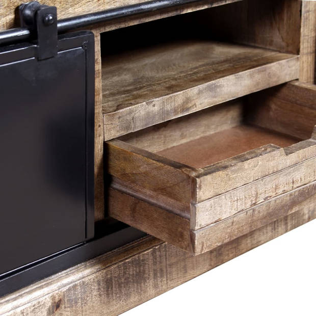 The Living Store TV-meubel Retro - Massief mangohout - 110 x 30 x 45 cm - Handgemaakt en gelakt