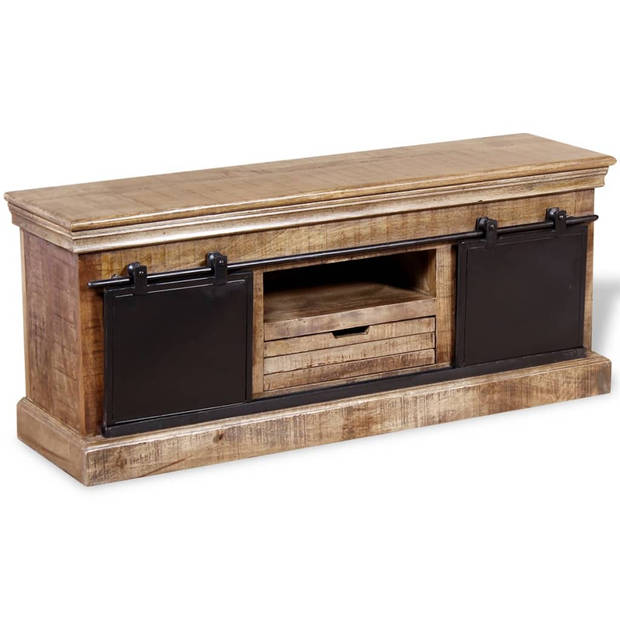 The Living Store TV-meubel Retro - Massief mangohout - 110 x 30 x 45 cm - Handgemaakt en gelakt